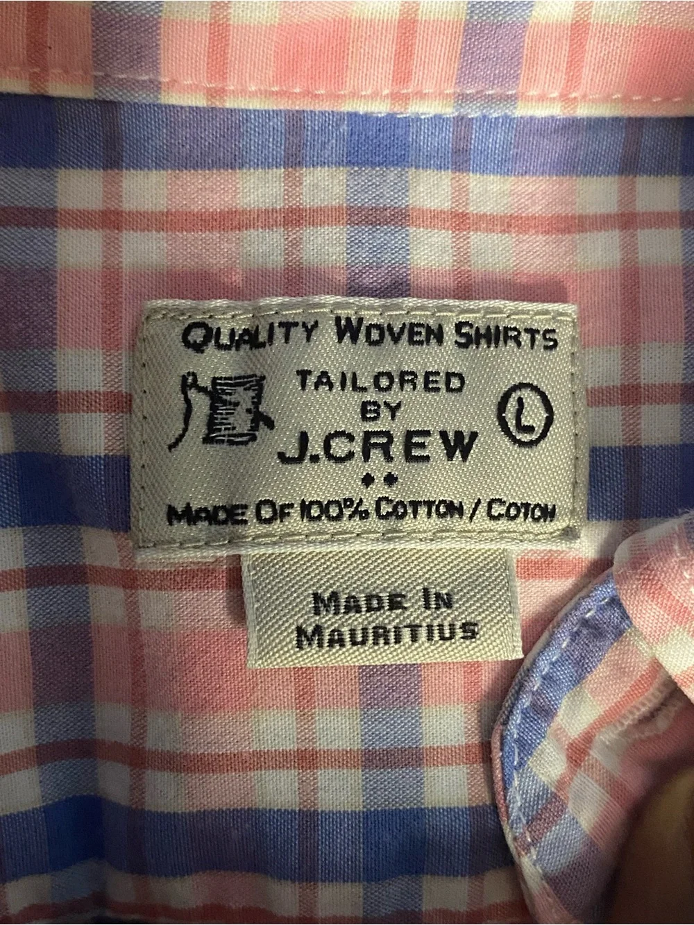 Mens J Crew Tailored Woven Cotton Button Up Size Large 100% Cotton Pink/Blue